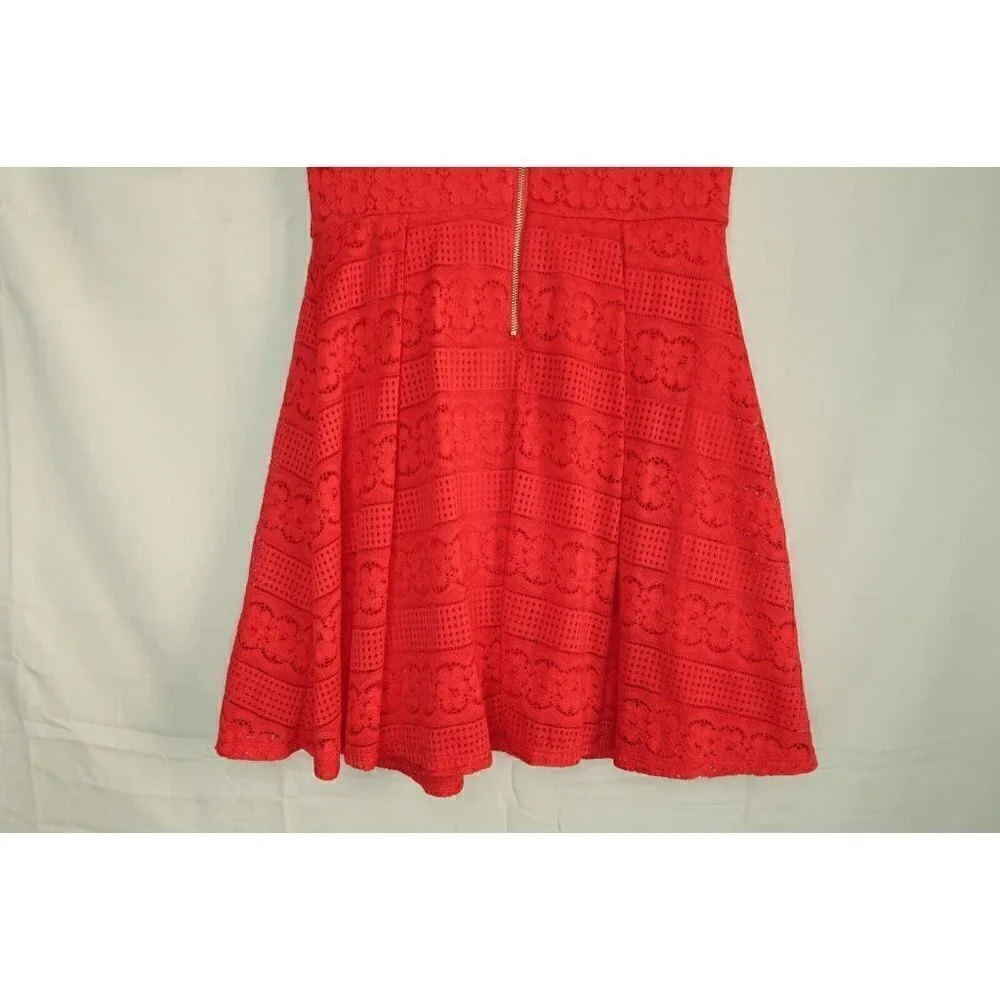 Copper Key Girls Dress Pleated Red Crocheted Short Sleeve Nylon Large